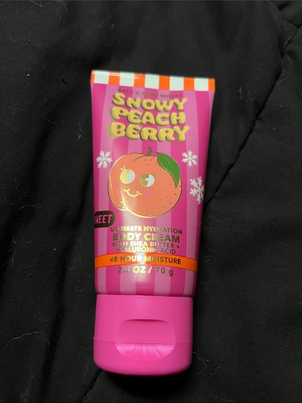 Brand New Bath and Body Works Snowy Peach Berry body cream 2.5 oz
